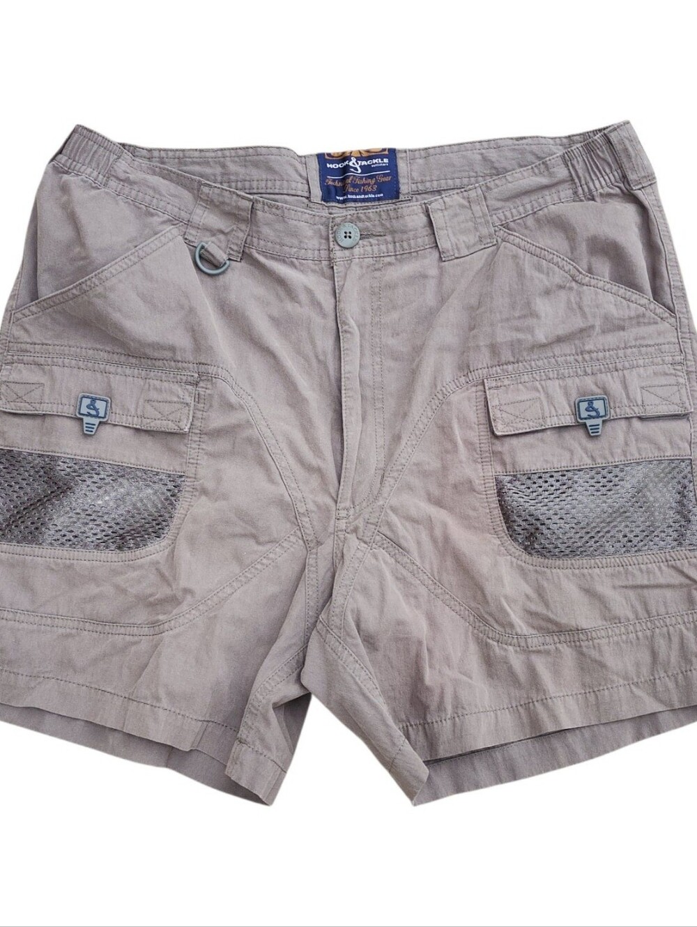 Hook & Tackle Technical Fishing Gear Shorts Mens Size 36 Khaki Tan Mesh Pockets